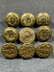 LOTTO x9 bottoni antichi vintage anni 1880 1890 vari poliziotti uniforme 15 mm - Foto 1 di 2