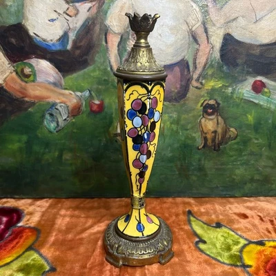 Антикварный фарфоровый декоративный французский бронзовый подсвечник в стиле модерн с ручной росписью - Изображение 1 из 4