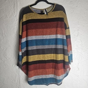 Bellamie Bold Strip Long Line Bullock Back Button-up Chardigan Blouse Top Sz Med - Picture 1 of 6