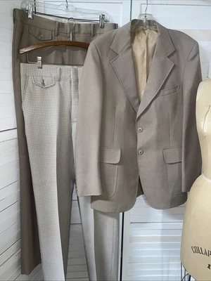 Traje/Ablazer Vintage Años 70 JC Penney 3 Piezas Poliéster 2 Pares Pantalones Caqui 40R Foto 1 de 4