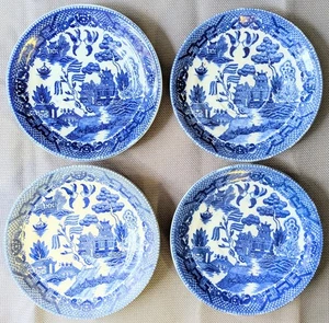 Set aus 4 blauen Weidenmuster Untertassen 5,5" breit Made in Japan um 1920-1940 - Bild 1 von 9