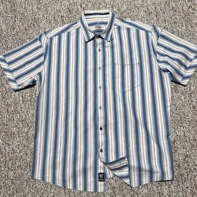Camisa Kuhl Para Hombres XL Abotonada Manga Corta Blanco Azul Rayas Bolsillo Excelente Foto 1 de 4