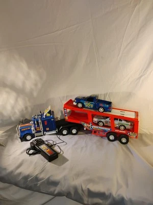 🔥 Vintage 90s RC Semi truck Car Hauler 1/14 RC Works!! Ford F150 & Mustang 🔥🔥 - Image 1 of 4