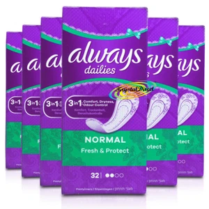 6x Always Dailies 32 Normal Fresh & Protect Odour Neutralising Pantyliners Pads - Picture 1 of 1