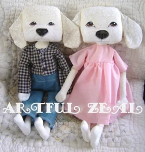 Buy 2 Get the 3rd FREE, Sewing Pattern,Primitive Folk Art Doll, Bichon Frise Dog - Picture 1 of 2