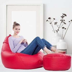 Combo Bean Bag Cover  with Footstool Cover Without Beans Red Size XXL