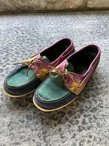 Zapatos de barco Sebago Rossisland para hombre 9,5 M azul marino verde azulado magenta mostaza cubierta - Imagen 1 de 24