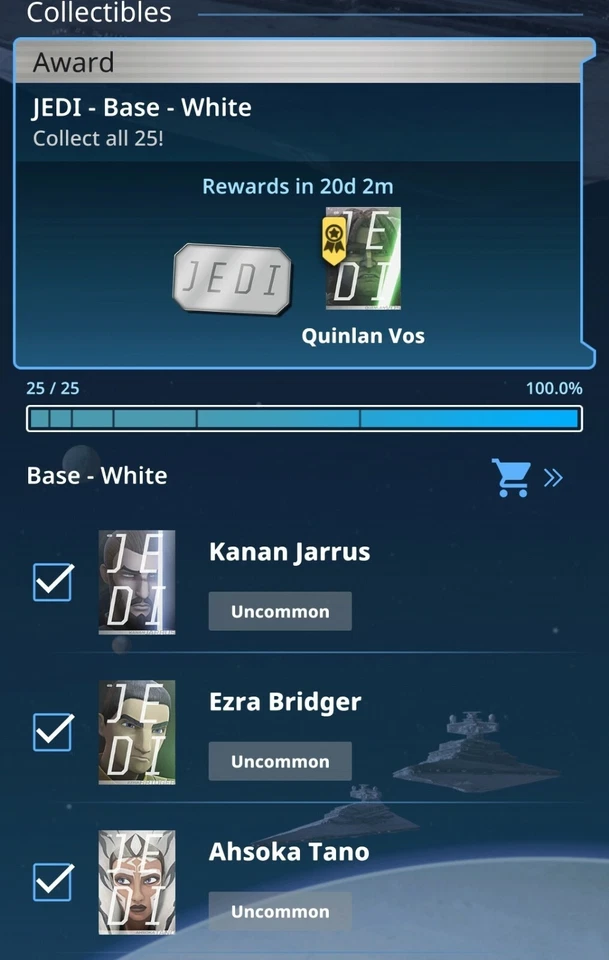 Topps Star Wars Card Trader JEDI (J-E-D-I) White base set 25 Card Set Digital - Image 1 of 1