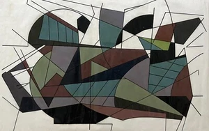 Figures Géométriques, Technique Mixte Sur Calque, Signature à Identifier, XXe - Imagen 1 de 5
