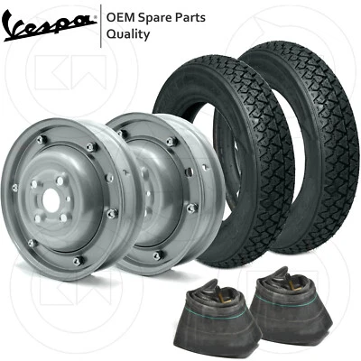 KIT 2 RUOTE COMPLETE CERCHI CHIUSI GOMME CAMERE VESPA 50 2.75.9 A 3.00.10