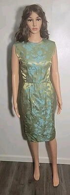 Vintage 1960s Metallic Green Turquoise Lamé Cocktail Dress - Image 1 of 4