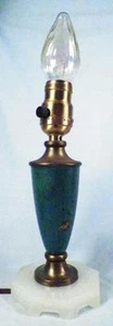 Bedroom Lamp Alabaster Base Teal Painted Brass Urn Vintage Mid Century - Picture 1 of 7