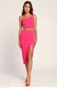 Lulus Phenomenal Style Magenta One-Shoulder Two-Piece Midi Dress - Picture 1 of 9