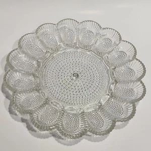 Vintage Deviled Egg Plate Clear Glass Hobnail 11" 15 Spaces - Picture 1 of 2