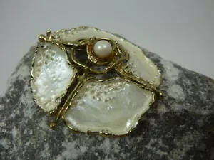 Brosche Handarbeit vergoldet mit Email mittig mit Perle Atelier Cassau Paderborn - Bild 1 von 12