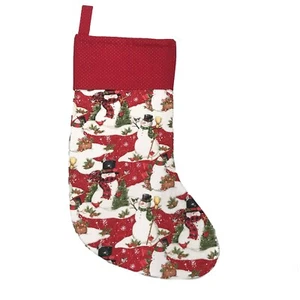 Medias de Navidad hechas a mano reversibles forradas rojas muñecos de nieve doradas lunares - Imagen 1 de 7