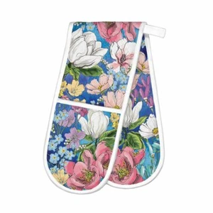 Michel Design Works Cotton Kitchen Double Oven Glove Magnolia Floral Blue Pink - Picture 1 of 1