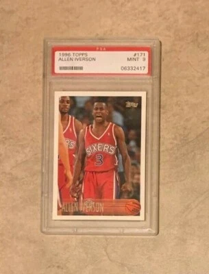 1996 Topps Allen Iverson RC Rookie #171 Philadelphia 76ers Graded PSA 9 MINT - Image 1 of 2