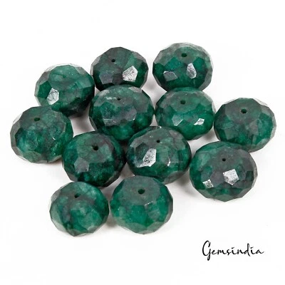 210 Cts/12 Pcs Natural Brazilian Dark Green Emerald Round Drill Bead Loose Gems - Image 1 of 4