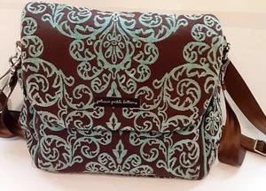 Petunia Pickle Bottom Diaper Bag Baby Chic Tapestry Brown Turquoise Floral Tote - Picture 1 of 7