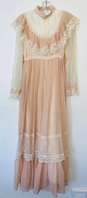 Vestido Gunne Sax Vintage Años 70 Mujer 9 Salmón Encaje Cottagecore Pradera Renacimiento Foto 1 de 4