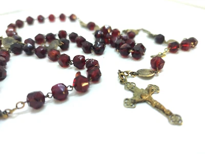 Chapelet Ancien  XIXè en Argent et Cristal Rouge Antique Rosary 19thC - Photo 1/4