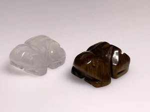 Two Figurines Ornaments Frog Natural Stones Clear Quartz and Tiger's Eye - Picture 1 of 5