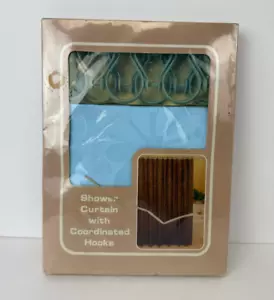 Vtg 60s 70s Blue Floral Shower Curtain With Coordinated Hooks New In Package - Picture 1 of 10