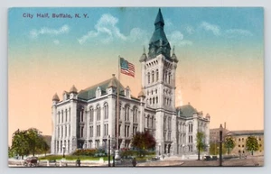 Cars and People Outside City Hall Buffalo New York c1910 cartolina vintage mai usata - Foto 1 di 2