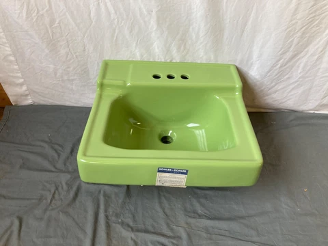 Vtg Ceramic Fresh Green Lime 18x20 NOS Kohler Bath Wall Mount Sink Retro 164-23E Cover