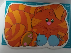 Mantel individual vintage de vinilo Coronet para niños naranja gato años 70 niños bebé 17 pulgadas - Imagen 1 de 7