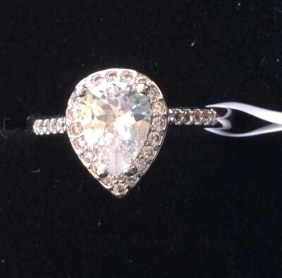 moissanite ring 18k white gold plated Teardrop Gemstone Size 7.5 - Image 1 of 4