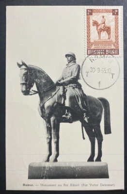 1955 Namur Belgium Maxi Postcard Cover King Albert Monument - Image 1 of 2