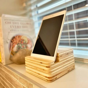Plywood Tablet Stand w. Charging Cable Through-hole - Picture 1 of 5