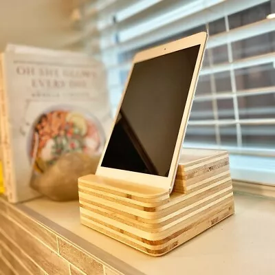 Plywood Tablet Stand w. Charging Cable Through-hole - Image 1 of 4