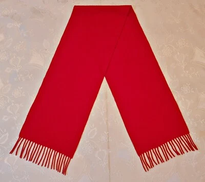 LENÇO ITÁLIA VINTAGE AUTÊNTICO MISTURA DE LÃ VERMELHA SÓLIDA LONGA FRANJA MASCULINA - Imagem 1 de 2
