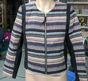 H & M Striped Patterns Padded Zipper Jacket Blazer L 12 - Picture 1 of 5