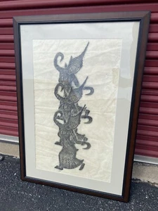 Angkor Wat Thai Cambodian Black Temple Rubbing Dancing Figures 27” X 39” - Picture 1 of 8