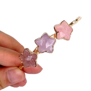 Natural Gemstone Bangle Gold Color Bracelet Amethyst Rose Quartz Star Shape - Picture 1 of 5