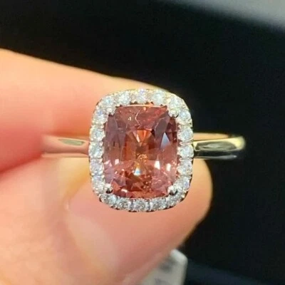 Anillo de compromiso de espinela naranja natural cojín alargado 3,32 TCW oro blanco de 9 quilates Foto 1 de 4