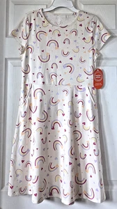 WONDER NATION Ivory Rainbows & Hearts Play Dress Short Sleeves Pockets XL NEW - Picture 1 of 9