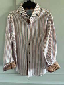 English Laundry Jungen orange & blau Flip Manschette gestreift Knopfleiste Gr. 8 - Bild 1 von 5