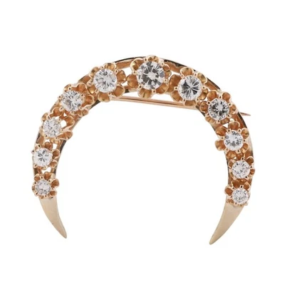 Broche prendedor vintage de diamantes luna creciente oro amarillo 1,25 TW 1" Estate Foto 1 de 4