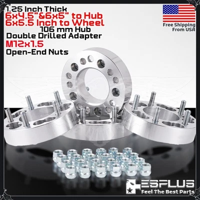 4x Espaciador Adaptador Rueda 1.25" 6x4.5" Buje a 6x5.5" Conversión M12x1.5 Ajuste Nissan Foto 1 de 4