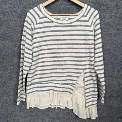 Suéter Top Sundance Talla Mediana Blanco Gris Rayas Algodón Volantes Dobladillo Mangas Largas Foto 1 de 4