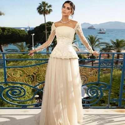 Exquisite Full Sleeve Wedding Dresses  A-Line Bridal Lace Pearl Floor-Length  - Image 1 of 4
