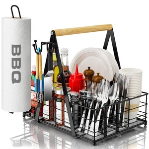 Grill Caddy with Paper Towel Holder, Picnic BBQ Condiment Utensil Organizer C... - Picture 1 of 7