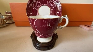 Vintage Cauldon England Art Deco Bone China Cherry Blossoms Tea Cup Saucer NR! - Picture 1 of 4