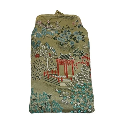 VINTAGE EYEGLASS CIGARETTE SUNGLASS CHINOISERIE CHINESE SILK CASE HOLDER TAUPE - Image 1 of 4