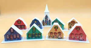 Vintage Christmas Alpine Village 8-Cottages and Church String Light Covers - Picture 1 of 11